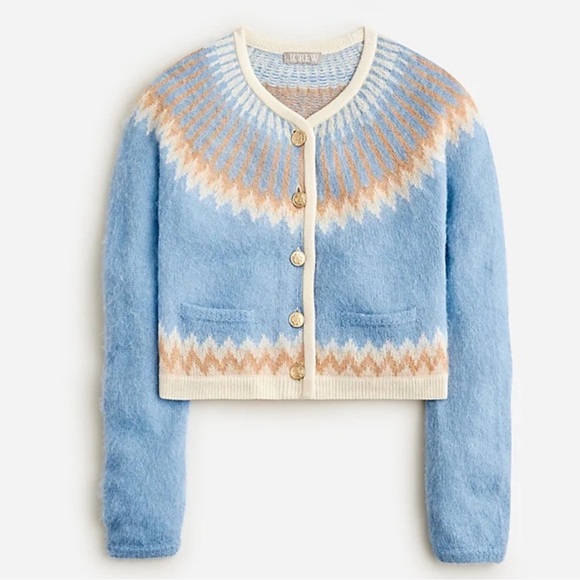 J. Crew Sweaters - J. Crew Fair Isle Cropped Cardigan Sweater in Brushed Yarn Blue/Tan Small NWT